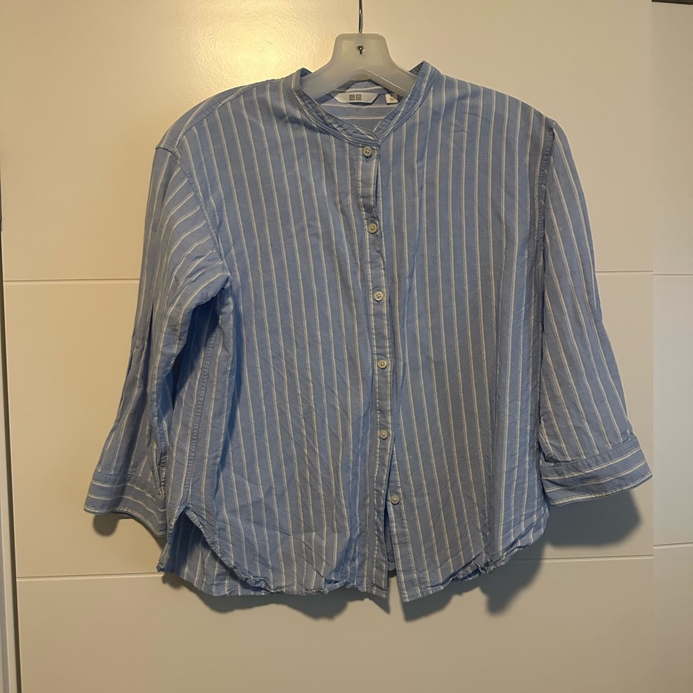 Uniqlo Light Blue and White Striped Shirt